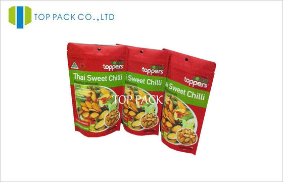 Red Matte Printed Stand Up Pouch Packet With Wiszący okrągły otwór na chipsy owocowe